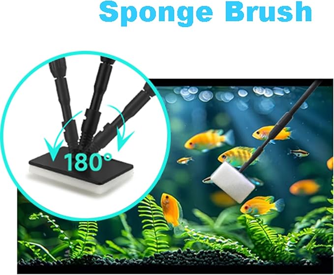 Carefree Fish 6IN1 Carbon Fiber Aquarium Cleaning Tools Long Handle Adjustable Length 20~36Inches Fish Tank Cleaner Kit Alage Scraper Scrubber Brushes Set Bewatermyfriend