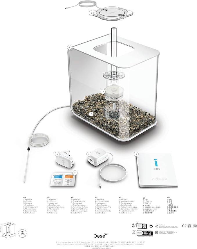 biOrb Flow 30 Acrylic 8-Gallon Aquarium with White LED Lights Modern Tank for Tabletop Display, Black biOrb