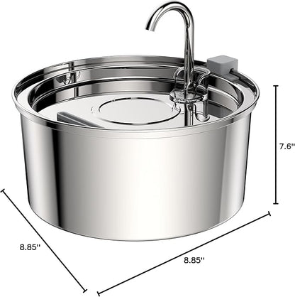 Tomxcute Cat Water Fountain, 3.2L/108oz Automatic Stainless Steel Pet Fountain Dog Water Dispenser, Ultra-Quiet Pump and 3 Replacement Filters & for Cats, Dogs, Multiple Pets - PAWPICO