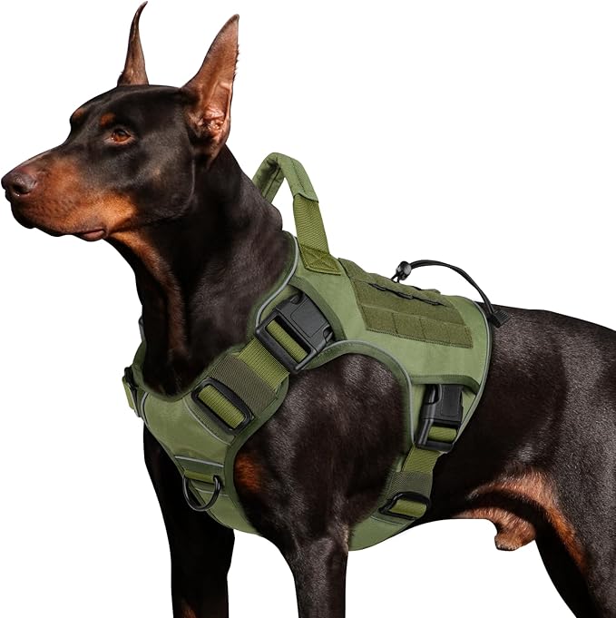 WINGOIN Tactical Dog Harness for Extra Large Dogs, Heavy Duty No Pull Dog Harness with Handle, Adjustable Reflective Military K9 German Shepherd Big Dog Vest for Training, Walking, Green (XXL) WINGOIN