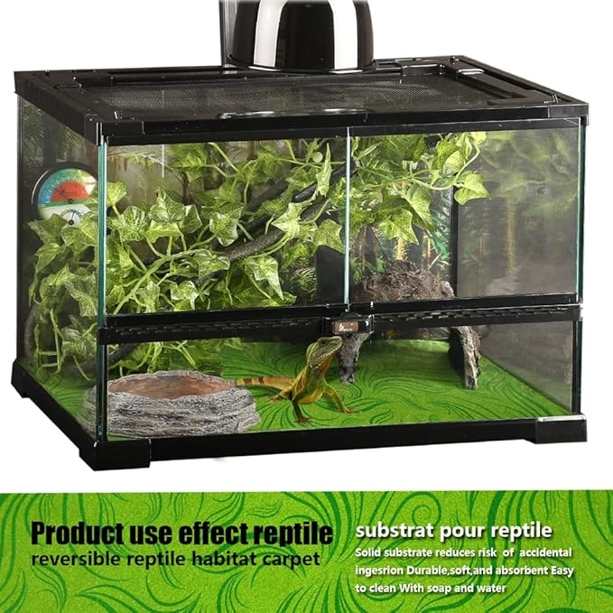 2 Pack Rainforest Tropical Reptile Carpet Mat & Reversible Substrate, Terrarium Liner Bedding, for Lizard,Chameleon,Gecko,Snake,Ceratophrys with Tweezers Feeding Tong (40 Gallon(36x18in)) REP+BUDDY