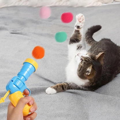 31Pcs Cat Ball Toy Launcher Gun, Cat Balls Fetch Toy, 30Pcs Plush Fuzzy Balls Launcher Cat Toy for Cats with 1 Gun, Funny Interactive Cat Toys for Bored Indoor Adult Cats, Cute Kitten Kitty Toys - PAWPICO