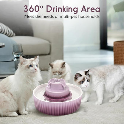 Ceramic Cat Water Fountain, 2.1L/71oz Cat Fountain with 3 Carbon Filters and 2 Water Pumps, Cupcake Pet Water Fountain for Cats and Dogs (Purple) - PAWPICO