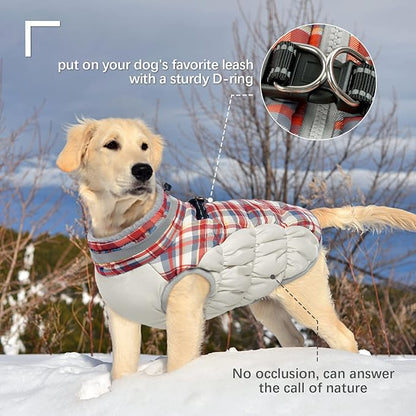 FUAMEY Dog Winter Coat,Dog Jackets with Harness Built in Dog Cold Weather Coats Dog Paded Vest Dog Apparel with Zipper on Back Pet Reflective Clothes for Small Medium Large Dogs Red Plaid XXL - PAWPICO