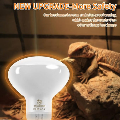New Upgrade Reptile Heat Lamp Bulb (3rd Gen No Broken), 50W 2 Pack Basking Spot Light for Reptiles & Amphibians,UVA Daylight Heat Bulb for Bearded Dragon, Turtle REPTIHOME