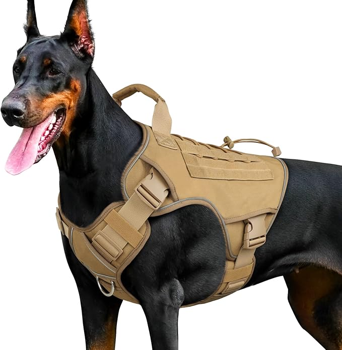 Tactical Dog Harness Vest for Large Dogs No Pull Adjustable Reflective Military Pet Harness with Easy Control Handle with Hook & Loop Panels for Walking Hiking Training(XL) WINGOIN