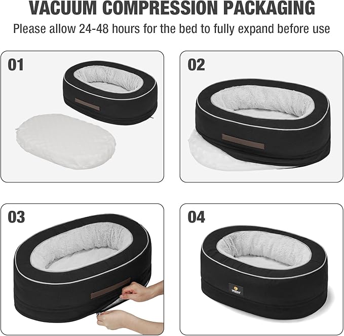 Veehoo Orthopedic Cat Bed for Indoor Cats, Oval Washable Cat Bed with Egg Crate Foam Support, Indoor Donut Puppy Cat Bed Bolster Dog Bed with Removable Cover & Non-Slip Bottom, Black - PAWPICO