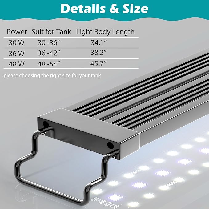 LED Aquarium Light, 24/7 Full Spectrum Dimmable Submersible Light 36-42 inch 36W for 30/35/40 Gallon Fish Tank, Day+Night Mode DIY Timer Auto On Off, High Brightness 8 Colors RGB Mode AHJ