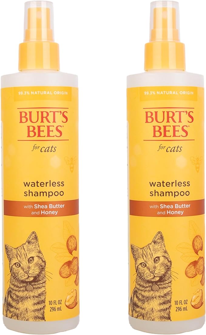 Burt's Bees for Pets Cat Naturally Derived Waterless Shampoo with Shea Butter and Honey - Cat Waterless Shampoo Spray - Easy to Use Cat Dry Shampoo - Made in the USA, 10 Oz - 2 Pack - PAWPICO