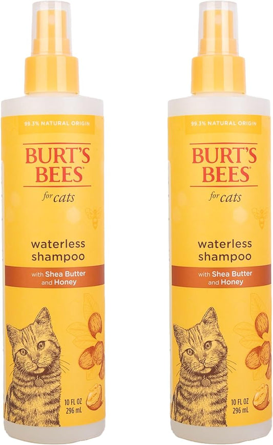 Burt's Bees for Pets Cat Naturally Derived Waterless Shampoo with Shea Butter and Honey - Cat Waterless Shampoo Spray - Easy to Use Cat Dry Shampoo - Made in the USA, 10 Oz - 2 Pack - PAWPICO