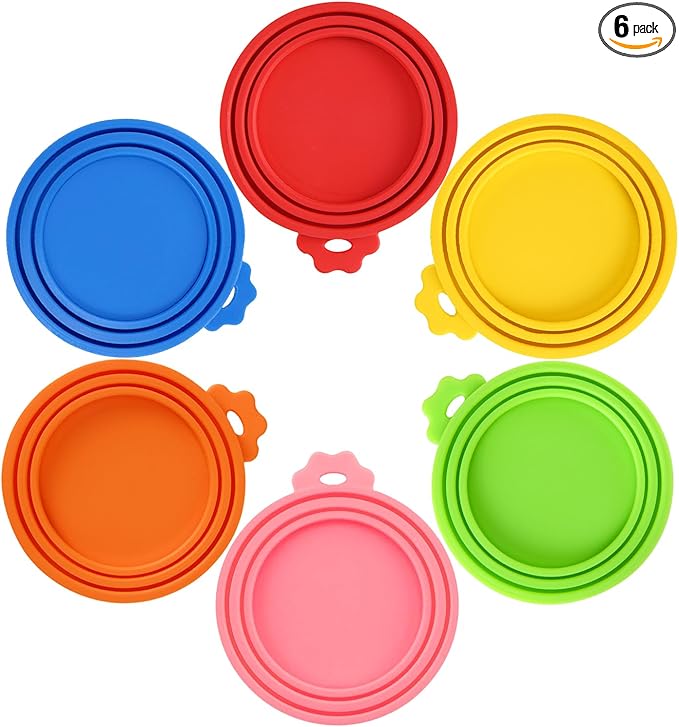 6 Pack Pet Food Can Covers Lids Universal Safe/Silicone Dog&Cat Food Can Lid Covers (green+blue+orange+pink+red+yellow) - PAWPICO