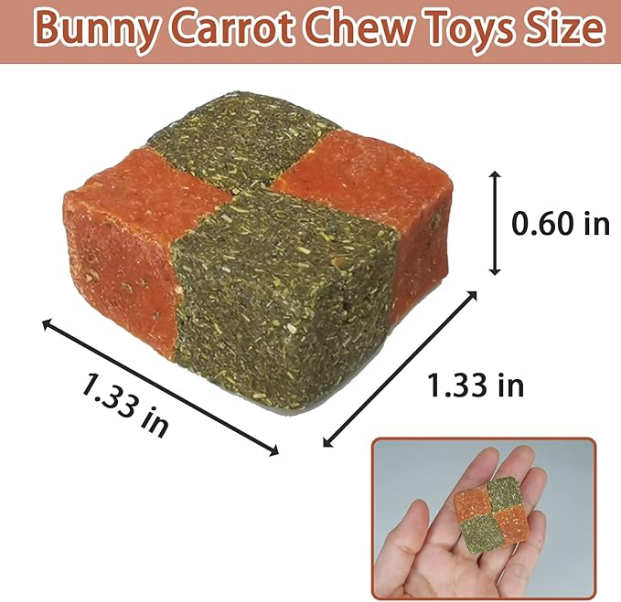Fhiny 12 PCS Rabbit Carrots Chew Toys, Natural Timothy Hay Biscuit Cubes Rabbit Carrot Molar Treats Small Pet Snacks for Bunny Hamster Chinchilla Guinea Pig or Other Small Animals Fhiny
