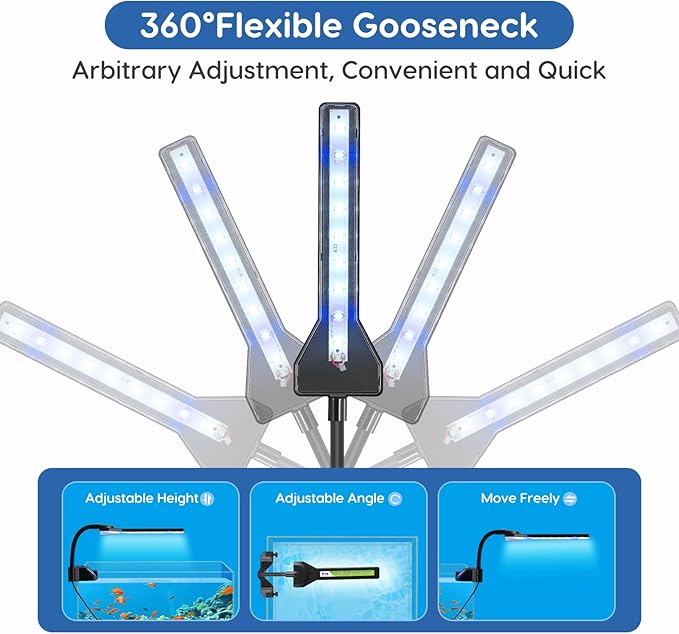 FYD LED Aquarium Light, 2.9W Clip on Aquarium Light Suitable for Uncovered Aquariums Under 15 Inches, Fish Tank Light with White & Blue Lights, Aquarium Plant Light for Reef Coral Aquatic Plants FYD