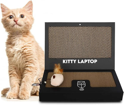 Toy Cat Laptop with 2 Scratchboards + Catnip Mouse Toy for Cats + 50pack Cat Sticker - Interactive Eco-Friendly Cat Computer with Scratch Pad Laptop for Cats - Mini Cat Laptop - PAWPICO