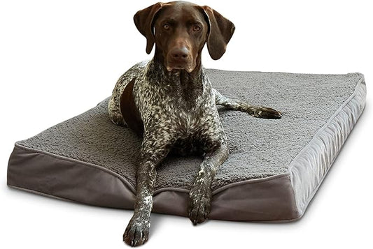Happy Hounds Oscar Rectangle Orthopedic Foam Sherpa Dog Bed, Medium (42 x 30 in.), Pewter - PAWPICO