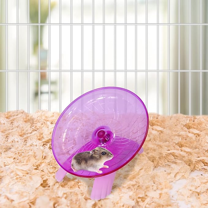 Hamster Flying Saucer Silent Running Exercise Wheel for Gerbil Rat Mouse Hedgehog Small Animals (Pink) Wontee