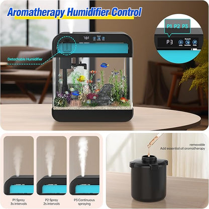 Small Fish Tank Aquarium 2.2 Gallon Glass Fish Tank Starter Kits with Silent Filter Pump, LED Light, humidifier and Betta Fish Tank Wilody