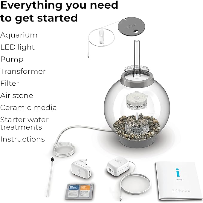 biOrb Classic 15 Acrylic 4-Gallon Aquarium with White LED Lights Modern Compact Tank for Tabletop or Desktop Display, Silver-Trimmed Tank biOrb