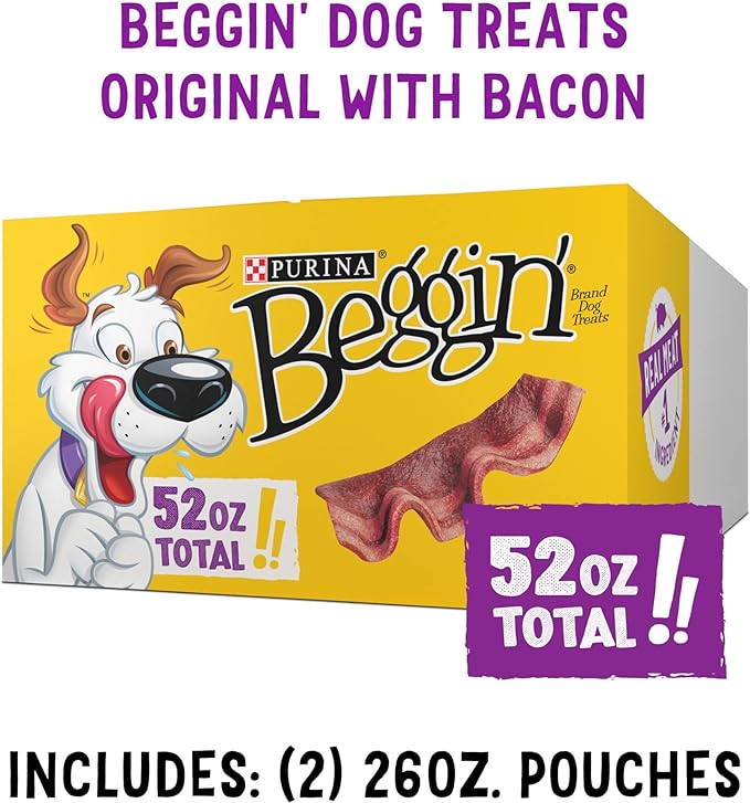 Purina Beggin' Strips Dog Treats, Original With Bacon Flavor - (Pack of 2) 26 oz. Pouches - PAWPICO