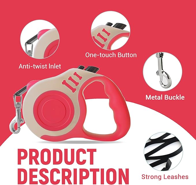 Retractable Dog Leash Automatic Telescopic Tractor Dog Tape, Pet Tape 10/16 FT Durable and Convenient, with Non-Slip Handle, Suitable for Small and Medium-Sized Dogs LIEVUIKEN