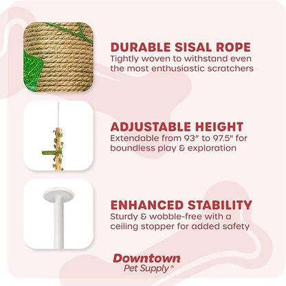 Downtown Pet Supply 4-Level Tall Cat Tower for Indoor Cats, Synthetic Grass - Tightly Woven Sisal Rope Cat Scratching Post with Stable Wooden Base - Extends from 93-97.5" - PAWPICO