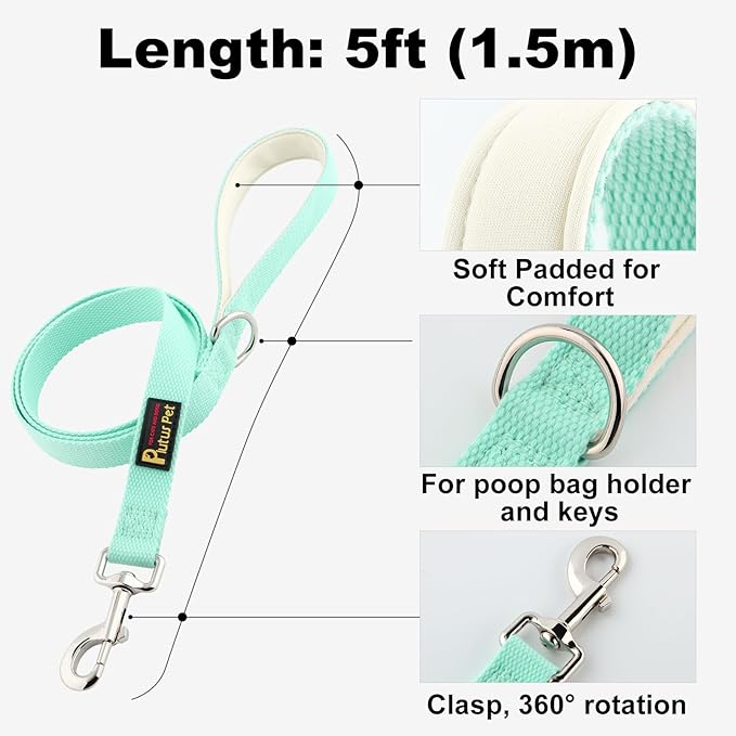 Plutus Pet Cotton Dog Harness and Leash Set, Reflective and Soft Padded, Quick Fit Vest Harness, for Small, Medium and Large Dogs, Light Cyan, S - PAWPICO