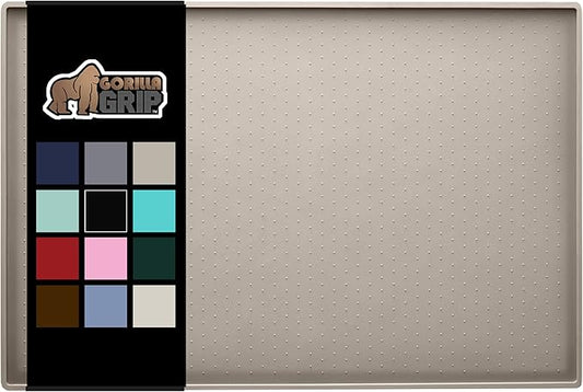 Gorilla Grip 100% Waterproof Raised Edge BPA Free Silicone Pet Feeding Mat, Dog Cat Food Mats Contain Spills Protects Floors, Placemats for Cats and Dogs Water Bowl, Pets Accessories 18.5x11.5 Beige - PAWPICO