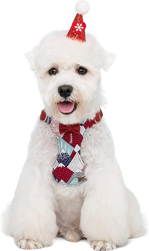 Puppytie No Pull Dog Harness with Multifunction Dog Leash,Soft Adjustable No Choke Escape Proof Pet Harness Vest for Medium Dogs,Suede Bow red,M Puppytie