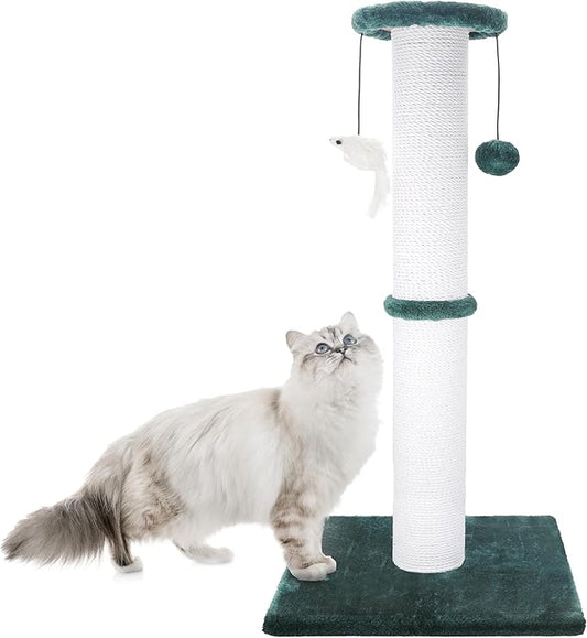 Cat Scratching Post 34 Inches Heavy Duty and Thicker Cat Scratching Post Sisal Rope with Hanging Ball and Mice Scratching Post for Indoor Cats and Adult(Green) - PAWPICO