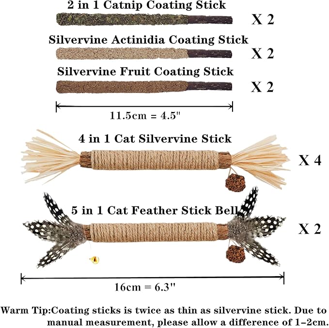 Cat Toys 12Pack Silvervine Chew Stick Kitten Treat Catnip Toy Kitty Natural Stuff Catnip for Cleaning Teeth Indoor Dental Snack Interactive - PAWPICO