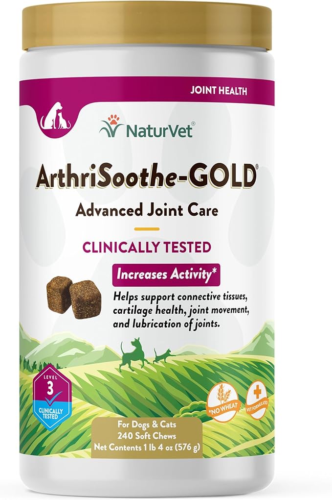 NaturVet Arthrisoothe Glucosamine for Dogs – Dog Supplement with Glucosamine, MSM, Chondroitin & Hyaluronic Acid – ArthriGold Level 3 – 240 Soft Chews NaturVet