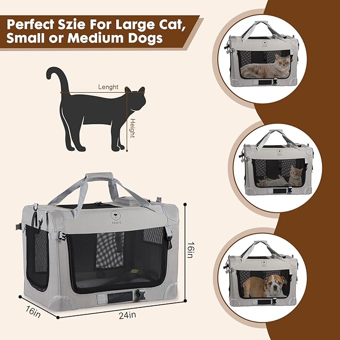 Extra Large Cat Carrier for 2 Cats, Portable Soft Sided Large Pet Carrier for Traveling, Indoor and Outdoor Uses, 24"×16"×16" - PAWPICO