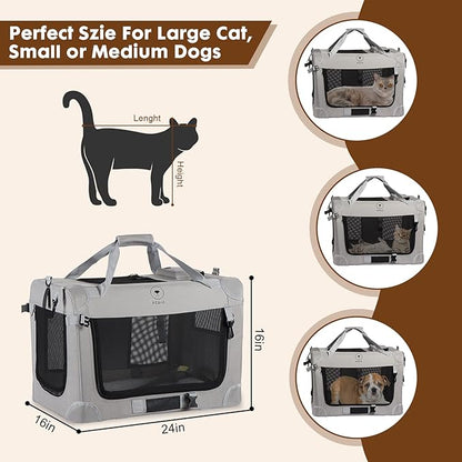 Extra Large Cat Carrier for 2 Cats, Portable Soft Sided Large Pet Carrier for Traveling, Indoor and Outdoor Uses, 24"×16"×16" - PAWPICO