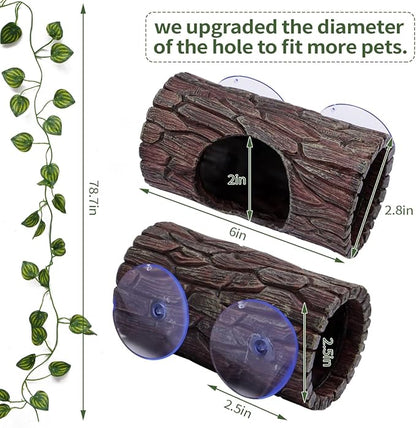 Reptile Tank Accessories, Leopard Gecko Tank Accessories, Terrarium Decorations for Arboreal Reptiles, Hermit Crabs, Leopard Gecko, Lizard Terrarium, (Barrel x 1pcs, Reptile Plants x 2Meter) EELLAO