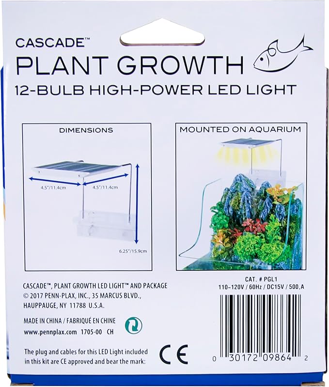 Penn-PLAX Cascade Plant Growth LED Clip-On Light for Rimless Aquariums – Great for Aquatic and Non-Aquatic Plants – 12-Bulb Multicolor Penn-Plax