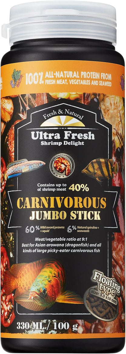 Ultra Fresh Monster Fish Food, Wild Sword Prawns, Floating Sticks for Oscars, Bass, Large Cichlids and Tropical Fish, Carnivorous Jumbo Stick 3.53 oz UltraFresh-ShrimpDelight