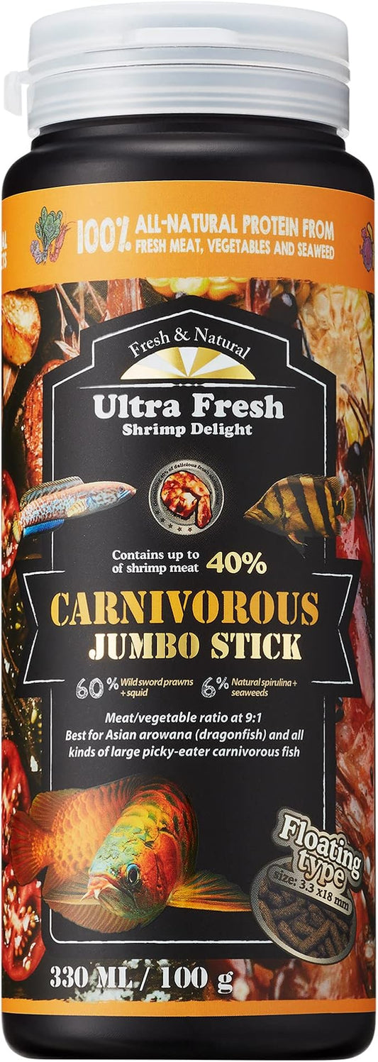 Ultra Fresh Monster Fish Food, Wild Sword Prawns, Floating Sticks for Oscars, Bass, Large Cichlids and Tropical Fish, Carnivorous Jumbo Stick 3.53 oz UltraFresh-ShrimpDelight