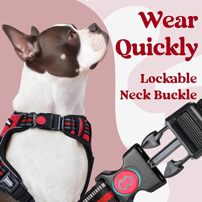 rabbitgoo Dog Harness Medium Sized, No Pull Pet Harness with 3 Buckles, Adjustable Soft Padded Pooch Vest with Instant Control Handle, Easy Walking Reflective Pet Vest for Medium Dogs, Red, M rabbitgoo