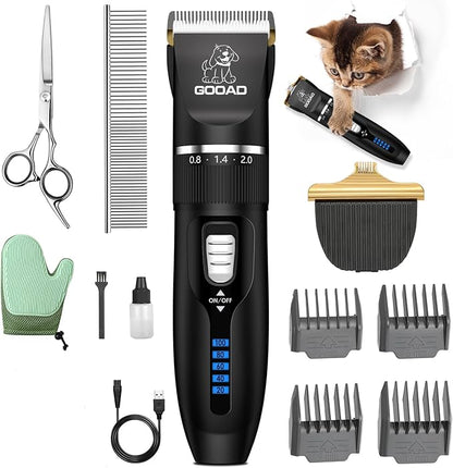 Cat Clippers for Matted Hair, Cat Grooming Kit, Cordless Cat Shaver for Long Hair, Low Noise Paw Trimmer, Cat Hair Trimmer for Grooming,Quiet Pet Hair Clippers Tools for Cats Dogs (Black) - PAWPICO