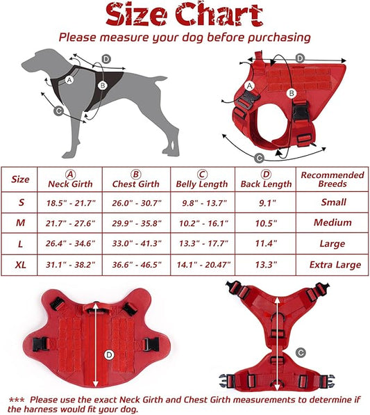 rabbitgoo Tactical Dog Harness for Large Dogs, Heavy Duty Dog Harness with Handle, No-Pull Service Dog Vest Large Breed, Adjustable Military Dog Vest Harness for Training Hunting Walking, Red, XL rabbitgoo
