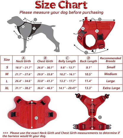 rabbitgoo Tactical Dog Harness for Small, Heavy Duty Pet Harness with Handle, No-Pull Service Vest Small Breed, Adjustable Military Dog Vest for Training Hunting Walking, Red, S rabbitgoo