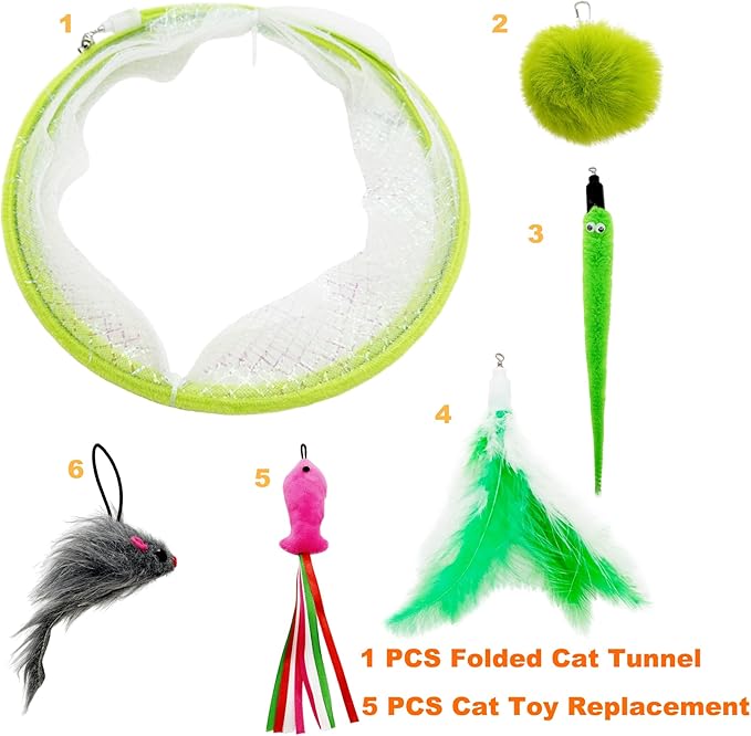 Spiral Tunnel Cat Toy, Self Play Cat Hunting Spiral Tunnel Toy Spiral Cat Toy, Folded Cat Tunnel Spring Toy for Indoor Cats (Green) - PAWPICO