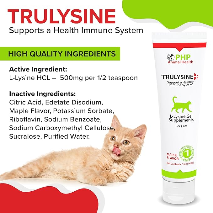 Trulysine Viralysine L-Lysine Gel Supplement for Cats, 5oz - Cats & Kittens of All Ages - Immune Health - Sneezing, Runny Nose, Squinting, Watery Eyes - Palatable Maple Flavor Pet+Health+Pharma