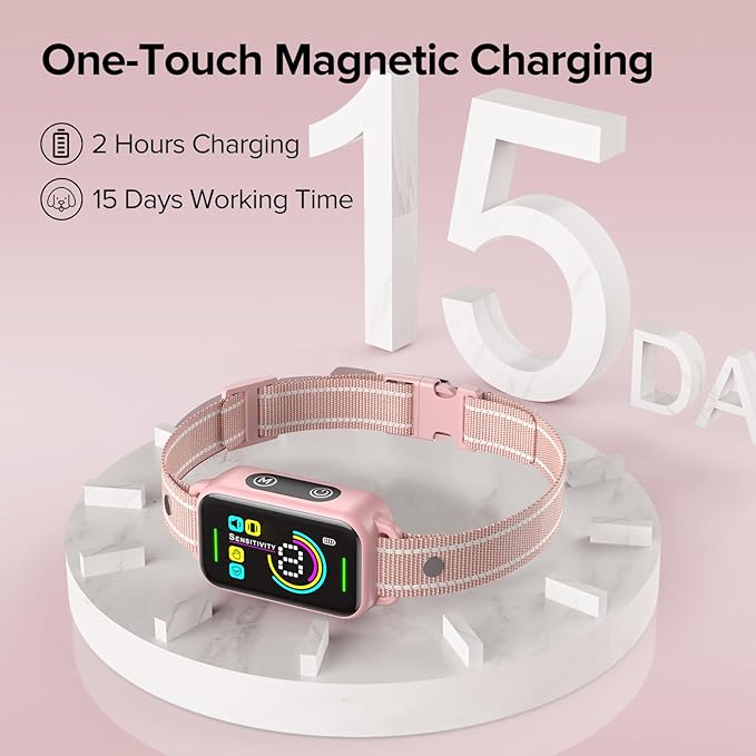 DINJOO Bark Collar, Dog Bark Collar for Large Medium Small Dogs,Smart Bark Collar,Rechargeable Anti Barking Training Collar with 8 Adjustable Sensitivity,Bark Collar with Beep (Pink) - PAWPICO