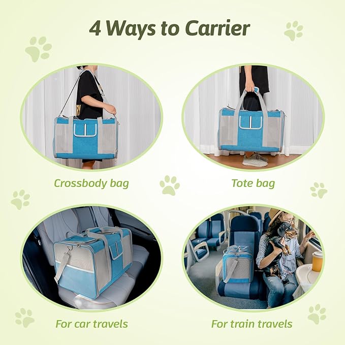 Sedioso Large Cat Carrier for 2 Cats, 21.7x 13.8x 13.8in Pet Carrier for Cat and Dog Up to 38lbs, All-Sided Mesh Cat Carrier with Great Ventilation, Portable Soft Sided Pet Carrier for Traveling(Blue) - PAWPICO