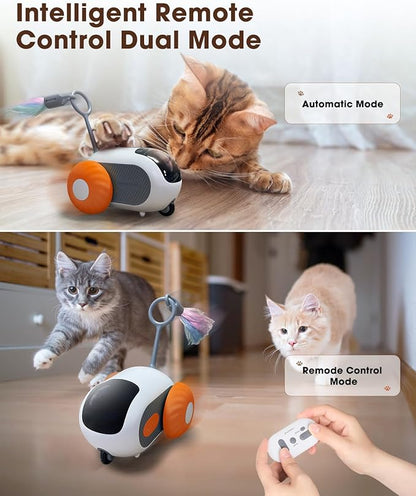 Cat Toys for Indoor Cats, Smart Interactive Cat Toy with Two-Speed Adjustment, Remote Control USB Rechargeable Automatic Cat Exercise Toys for Bored Indoor Adult Cats Kittens (Orange) - PAWPICO