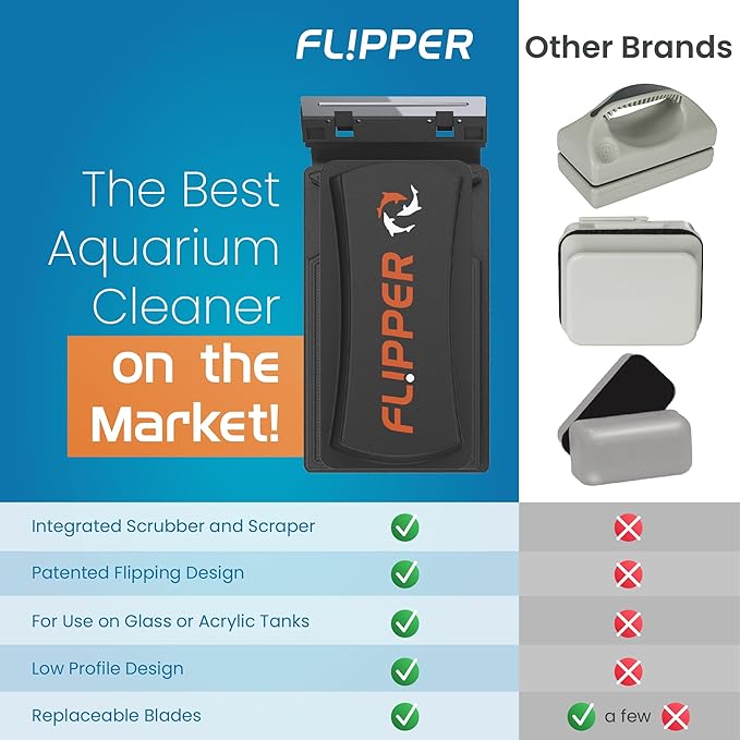 FL!PPER Flipper Magnetic Aquarium Glass Cleaner & Fish Tank Accessories | Effortless Algae Remover for Fish Tank (Standard) FLPPER