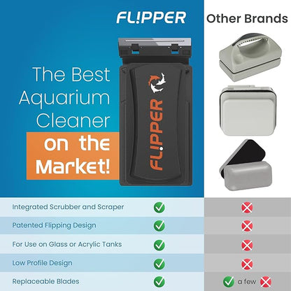 FL!PPER Flipper Magnetic Aquarium Glass Cleaner & Fish Tank Accessories | Effortless Algae Remover for Fish Tank (Standard) FLPPER