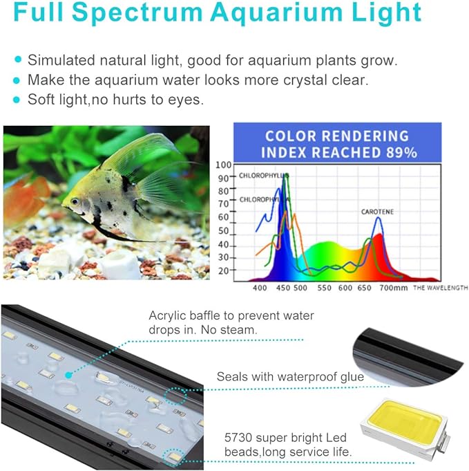 hygger 20W Full Spectrum Aquarium Light with Aluminum Alloy Shell Extendable Brackets, White Blue Red LEDs, External Controller, for Freshwater Fish Tank (30-36 inch) hygger
