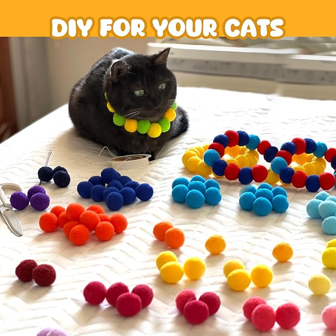 Cat Toy Balls with Launchers Set (1+50), 50 Cat Pom Pom Balls & 1 Cat Toy Ball Launchers (Durable Reinforced Edition), Cat Enrichment Toys, Interactive Cat Toy Balls, Soft & Safe Cat Toys - PAWPICO